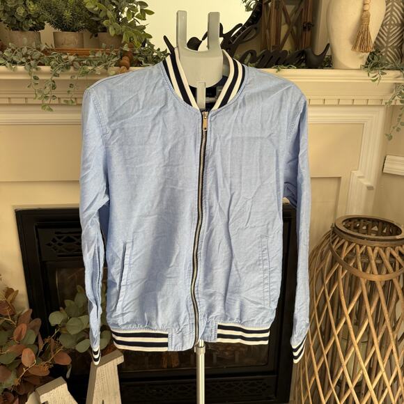 Denim & Flower by Ricky Singh Bomber Jacket Men's Medium Blue Oxford Zip Up - Picture 2 of 10